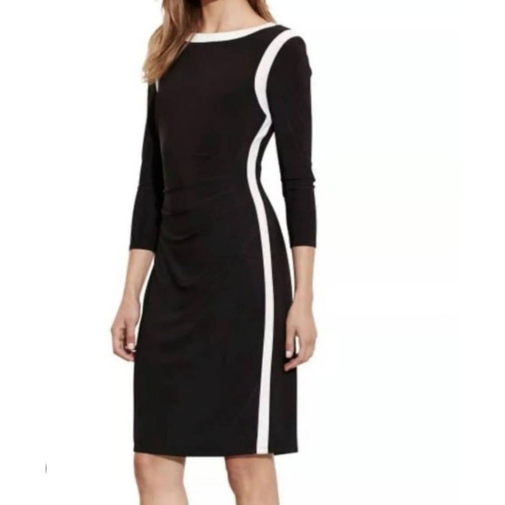 Lauren Ralph Lauren Womens 8 Ruched Color‎ Block Sheath Dress 3Q Sleeve